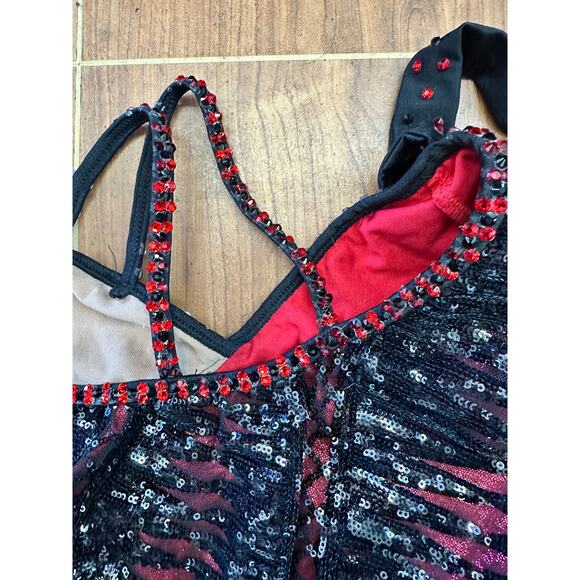 Dance Costume Large Child Red 10th House TH24166 Sequin 2 pc Fringe - Picture 6 of 6